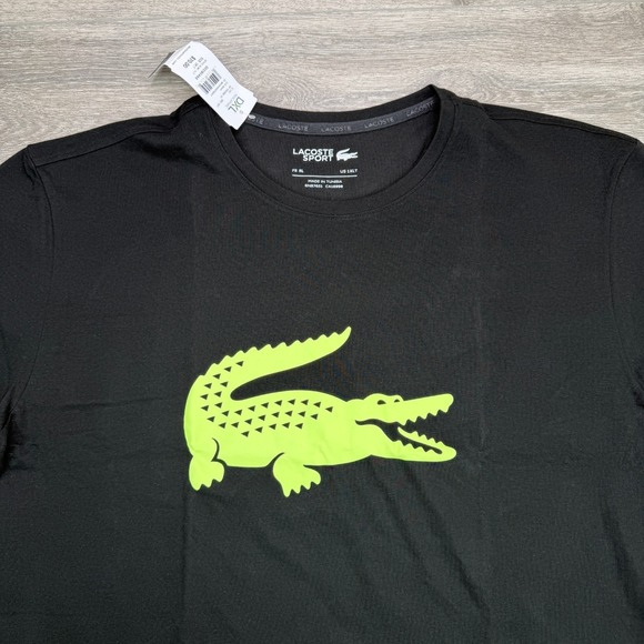 Lacoste Sport Shirt Mens XLT Black Big Green Crocodile Logo Tee Short Sleeve - Picture 2 of 13